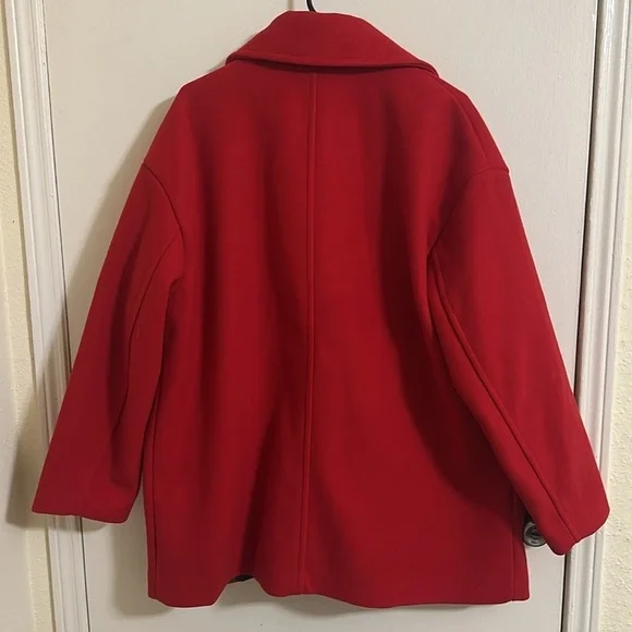 NWT Zara Red Double Breasted Coat with Pockets XL
